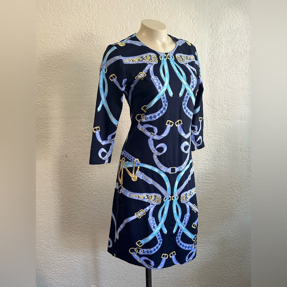 J. McLaughlin Catalina cloth navy equestrian sheath preppy dress XS - Picture 2 of 9